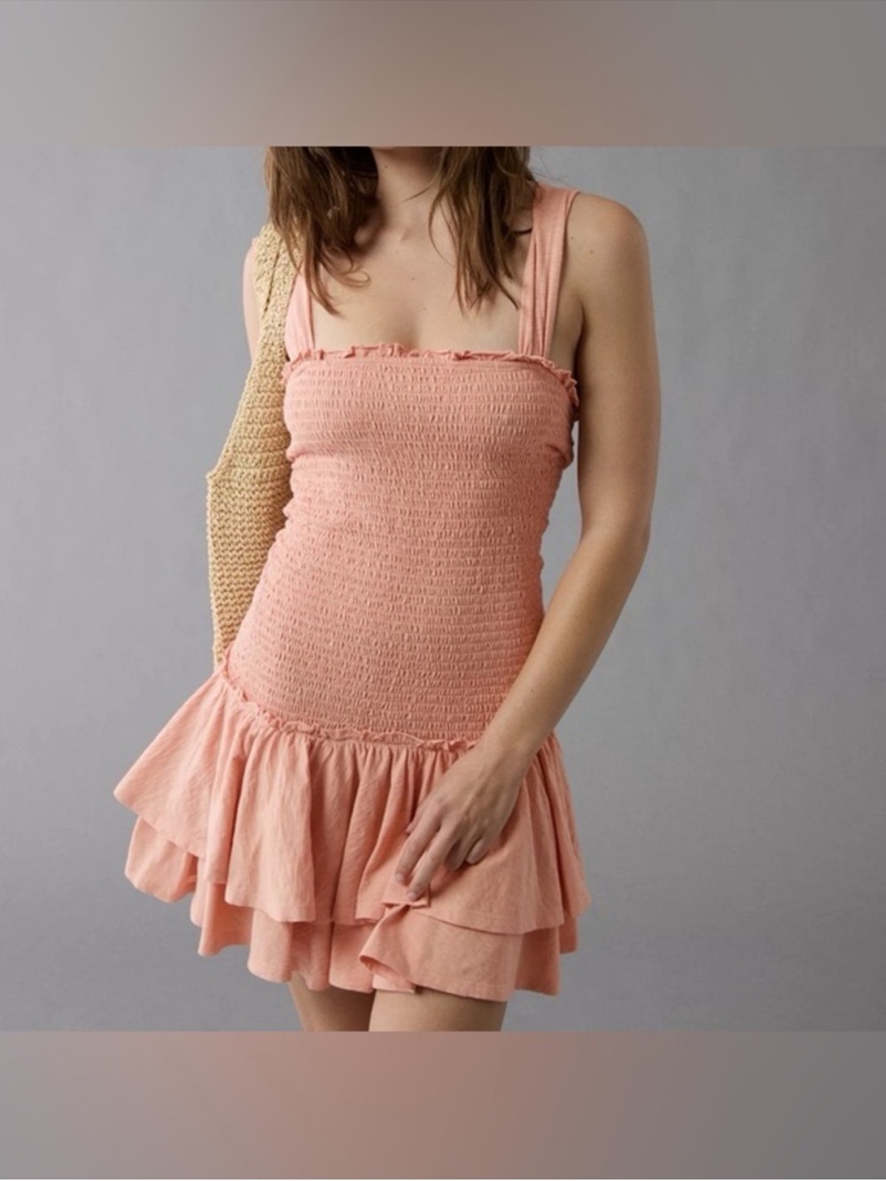American Eagle Sunchaser Knit Smocked Drop Waist Mini Dress‎